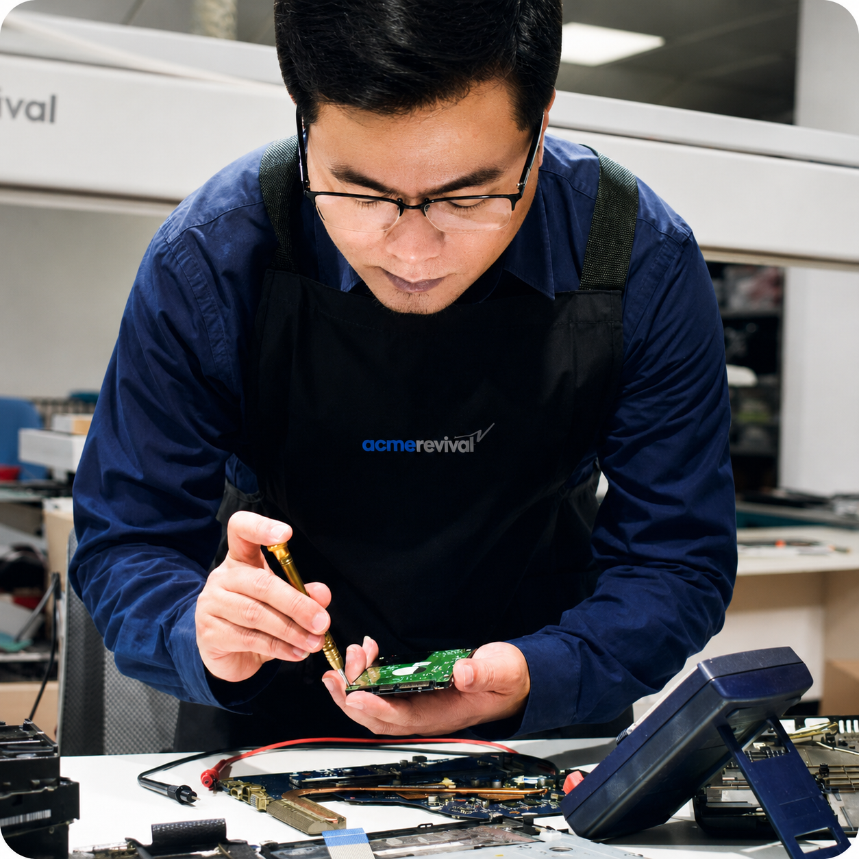 Technician repairing a circuit board