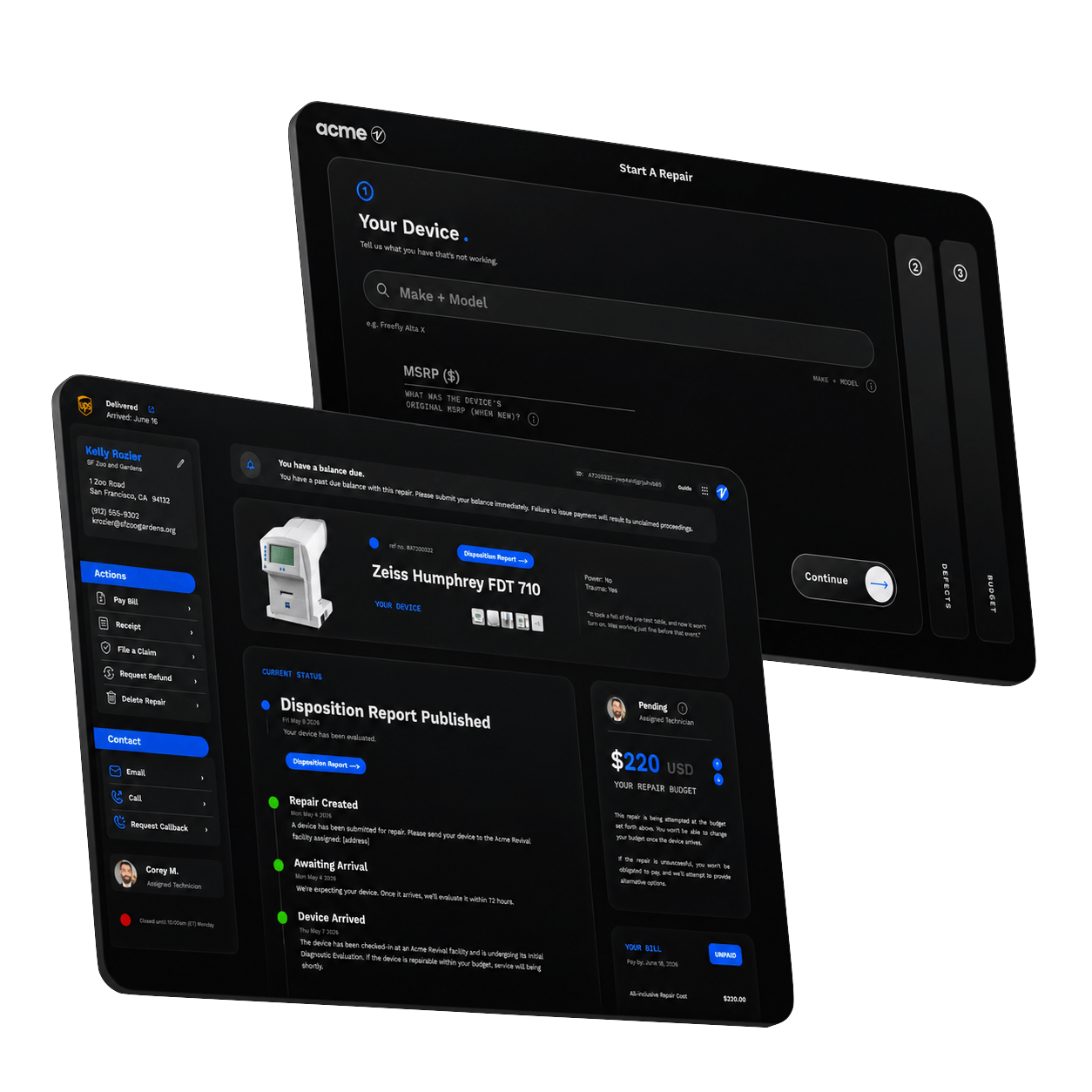 Acme repair platform dashboard