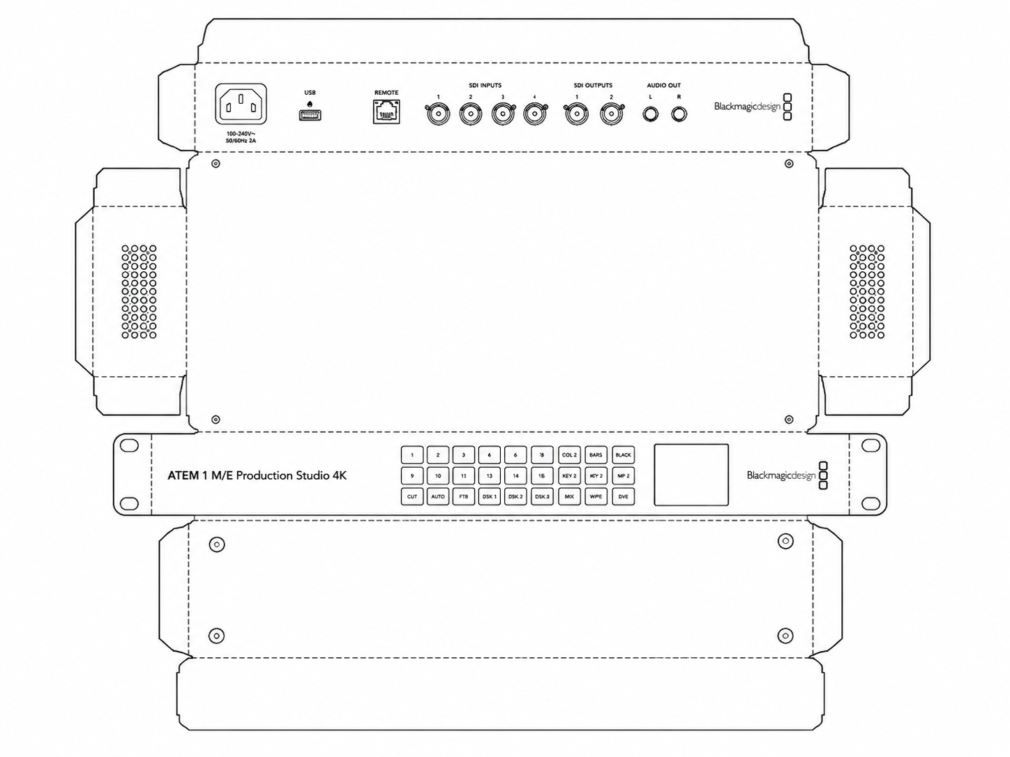Blackmagic ATEM 1 M-E Production Studio 4K Live Production Video Switcher geometric net diagram