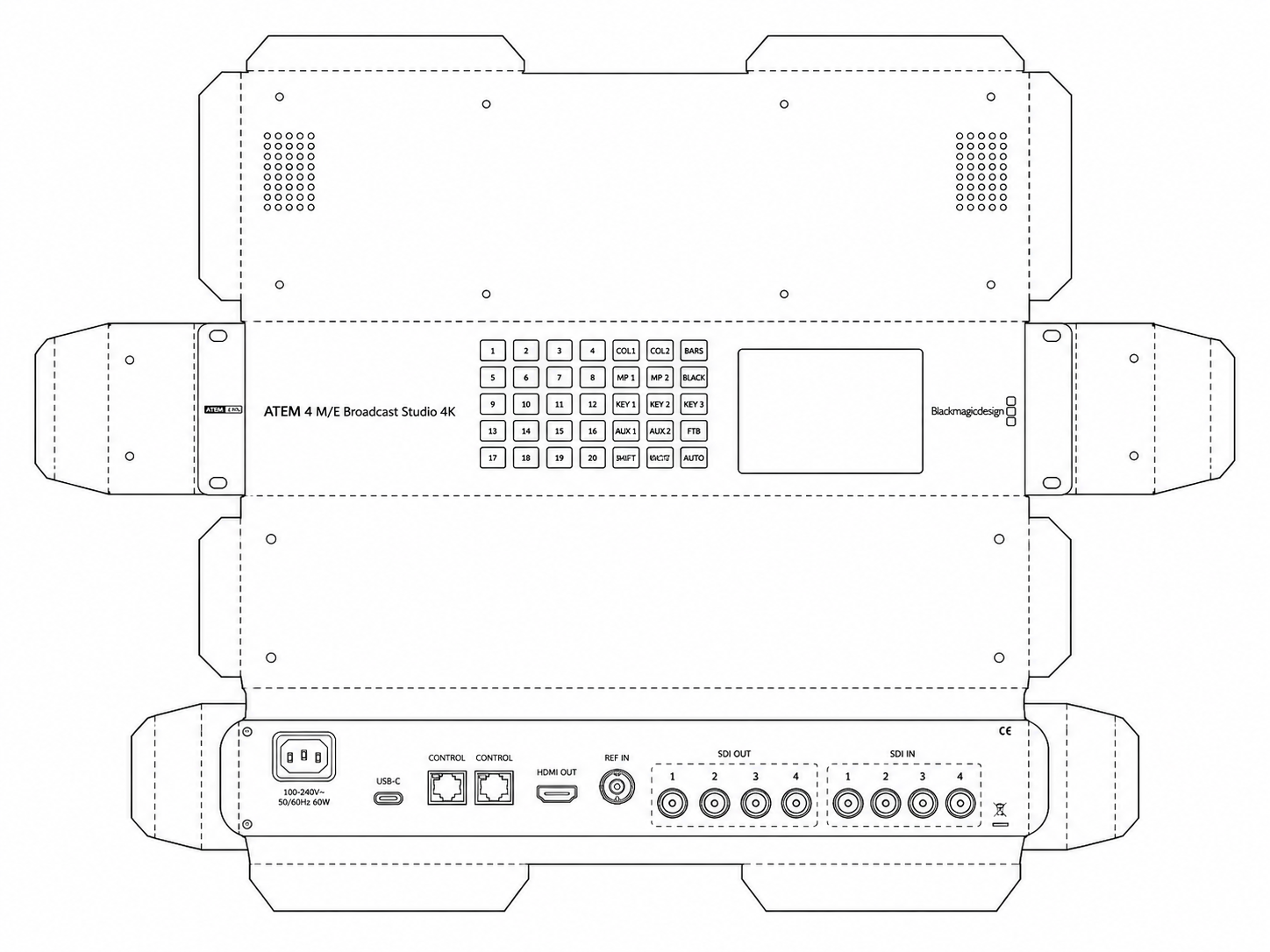 Blackmagic ATEM 4 M-E Broadcast Studio 4K Live Production Video Switcher geometric net diagram
