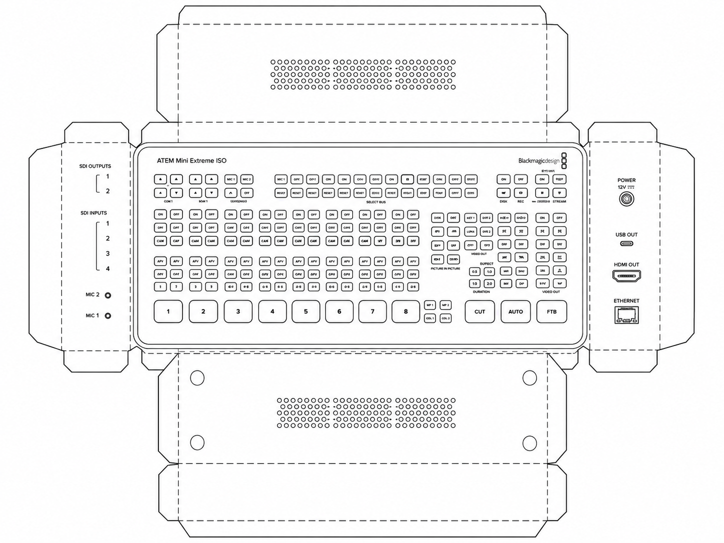 Blackmagic ATEM Mini Extreme ISO Live Production Video Switcher geometric net diagram