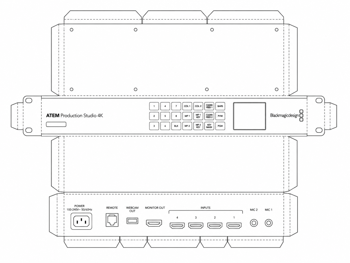 Blackmagic ATEM Production Studio 4K Live Production Video Switcher geometric net diagram