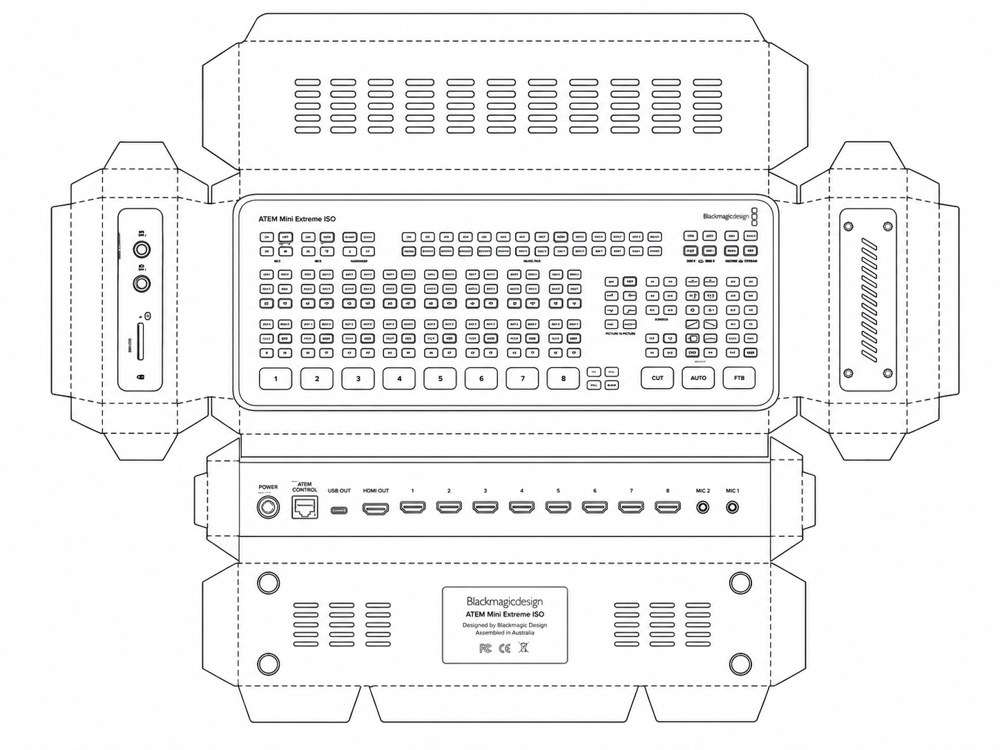 Blackmagic ATEM SDI Extreme ISO Live Production Video Switcher geometric net diagram