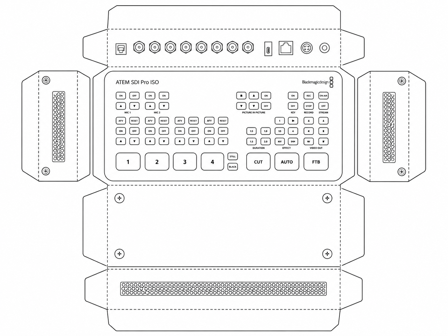 Blackmagic ATEM SDI Pro ISO Live Production Video Switcher geometric net diagram