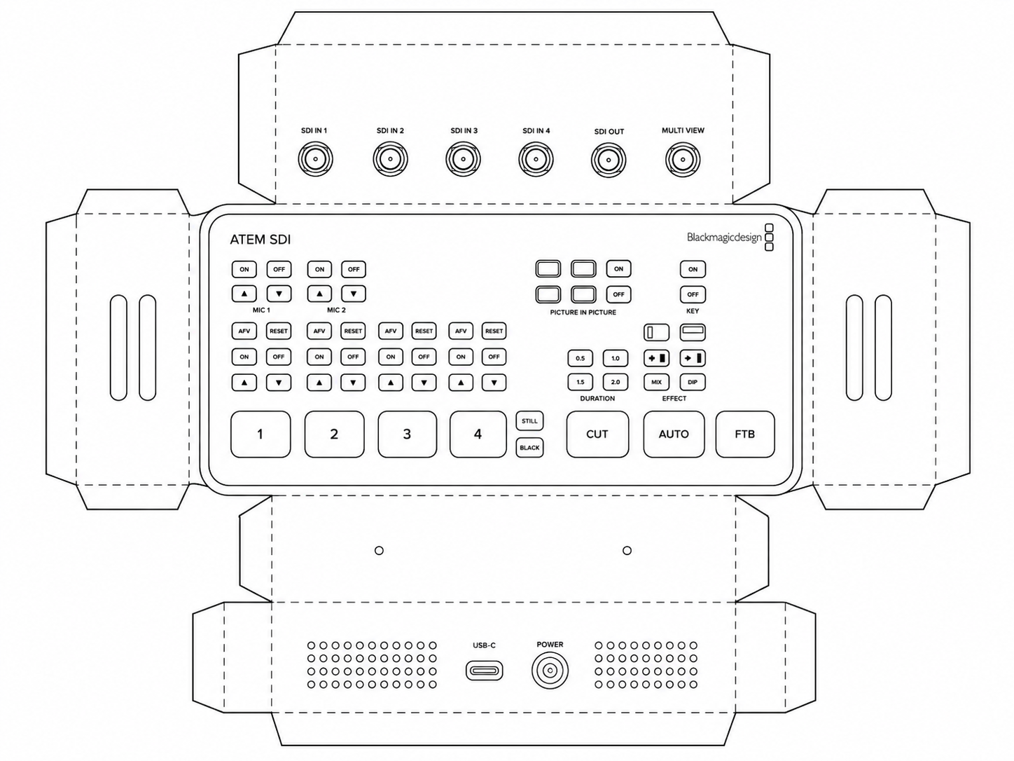 Blackmagic ATEM SDI Live Production Video Switcher geometric net diagram
