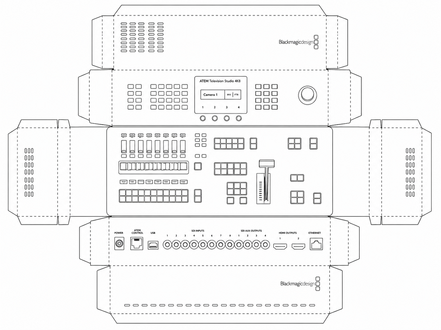 Blackmagic ATEM Television Studio 4K8 Live Production Video Switcher geometric net diagram