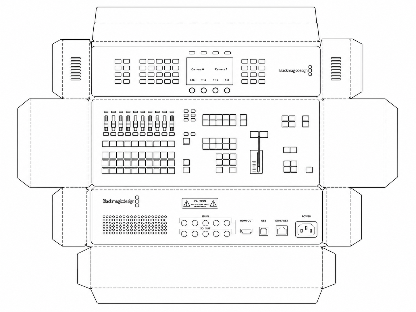 Blackmagic ATEM Television Studio HD8 Live Production Video Switcher geometric net diagram