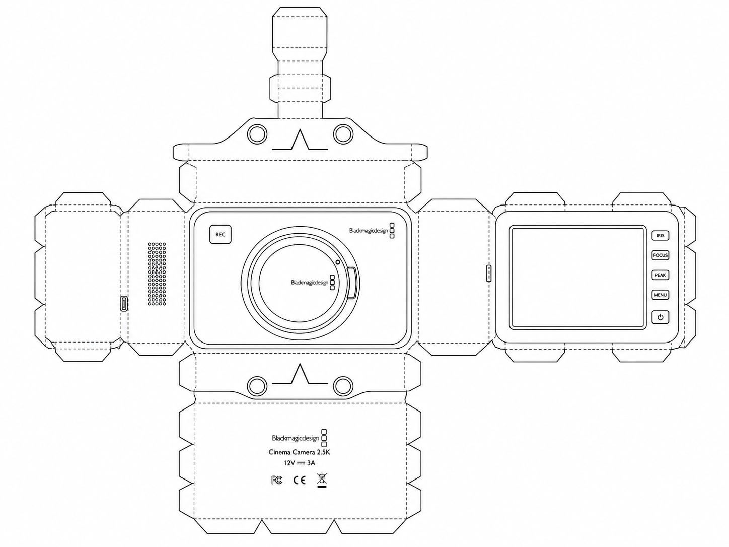 Blackmagic Cinema Camera 2.5K Digital Cinema Camera geometric net diagram