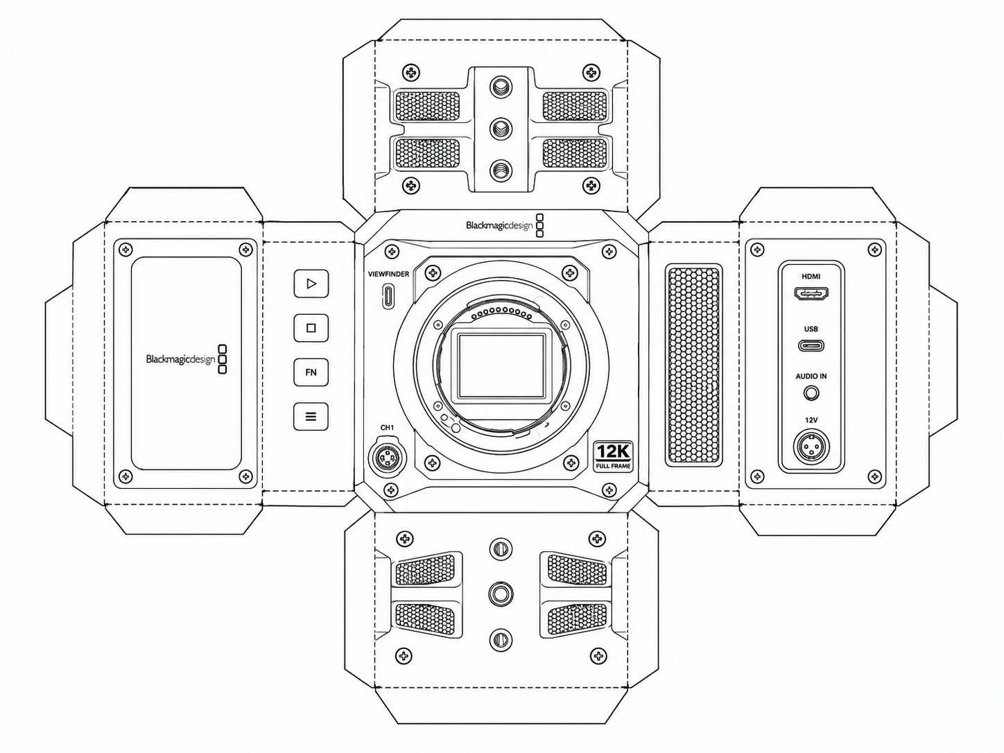 Blackmagic PYXIS 12K Digital Cinema Camera geometric net diagram