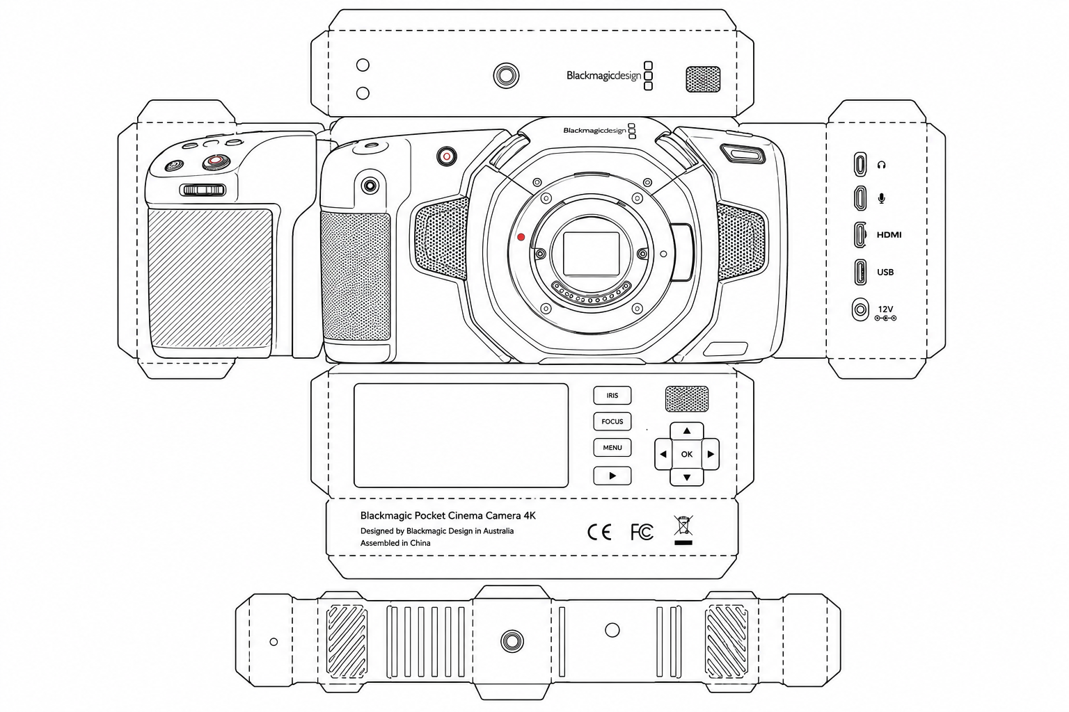 Blackmagic Pocket Cinema Camera 4K Digital Cinema Camera geometric net diagram
