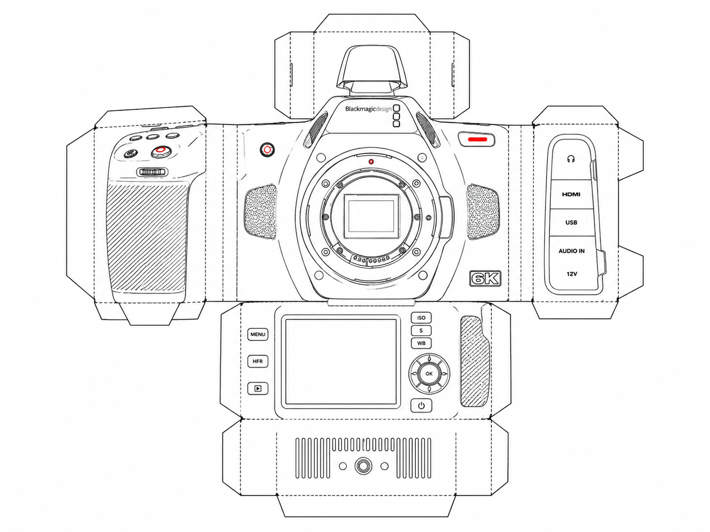 Blackmagic Pocket Cinema Camera 6K Pro Digital Cinema Camera geometric net diagram