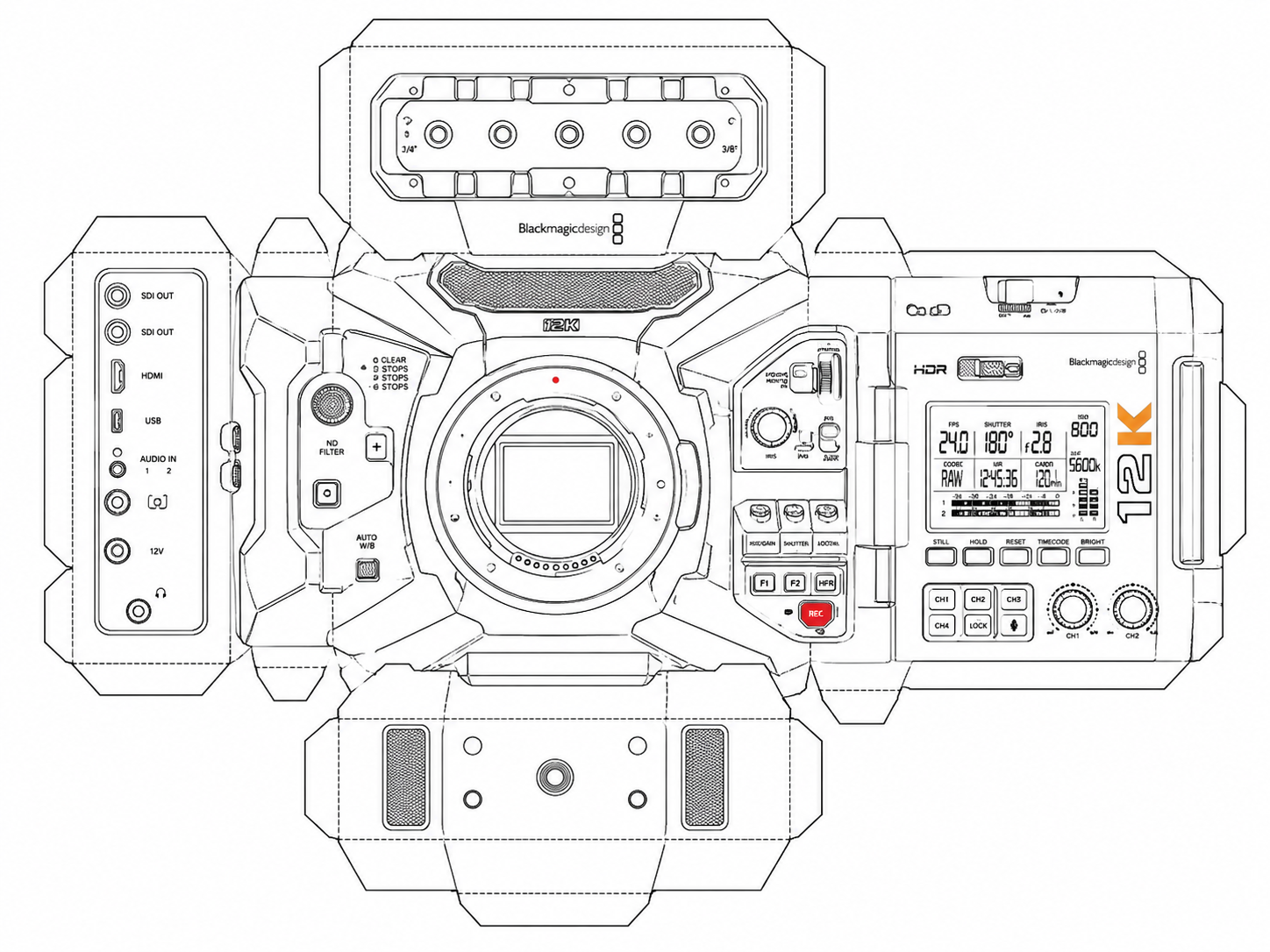 Blackmagic URSA Mini Pro 12K Digital Cinema Camera geometric net diagram
