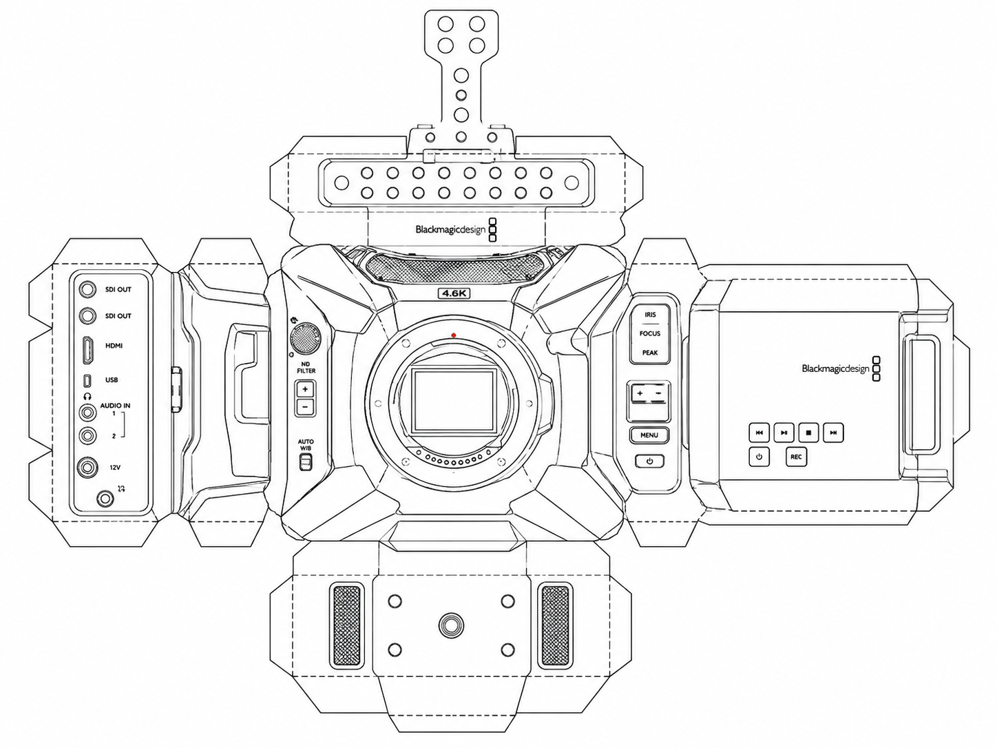 Blackmagic URSA Mini Pro 4.6K Digital Cinema Camera geometric net diagram
