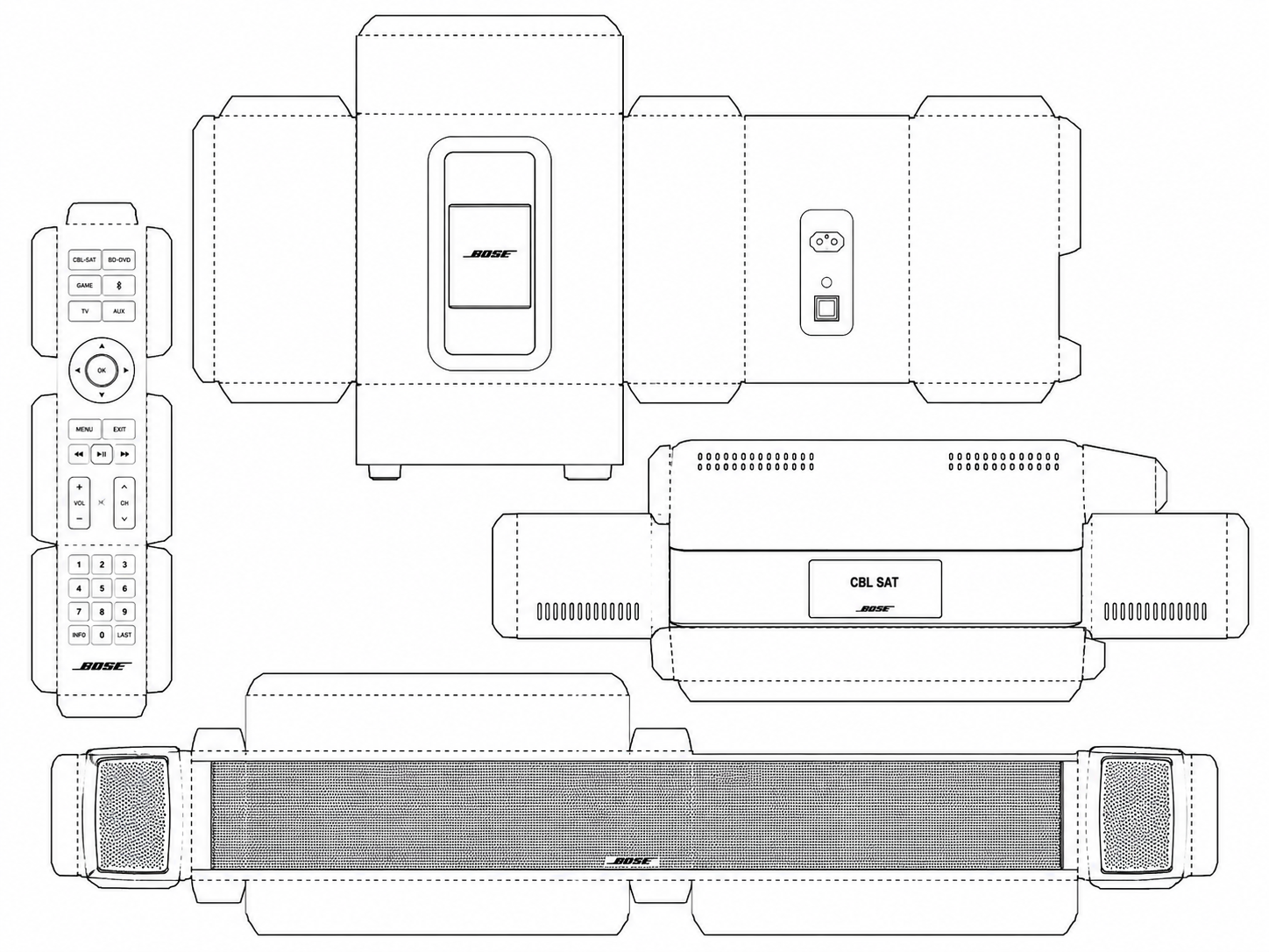 Bose 120 Home Theater Audio System geometric net diagram