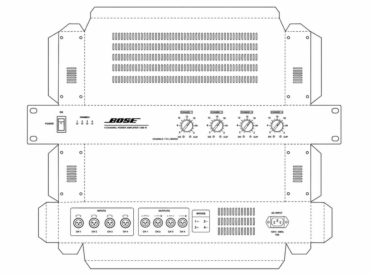Bose 1200 Power Amplifier Audio Equipment geometric net diagram