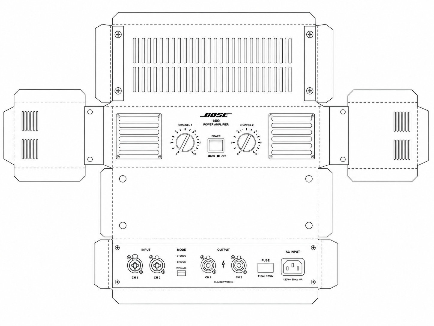 Bose 1400 Power Amplifier Audio Equipment geometric net diagram