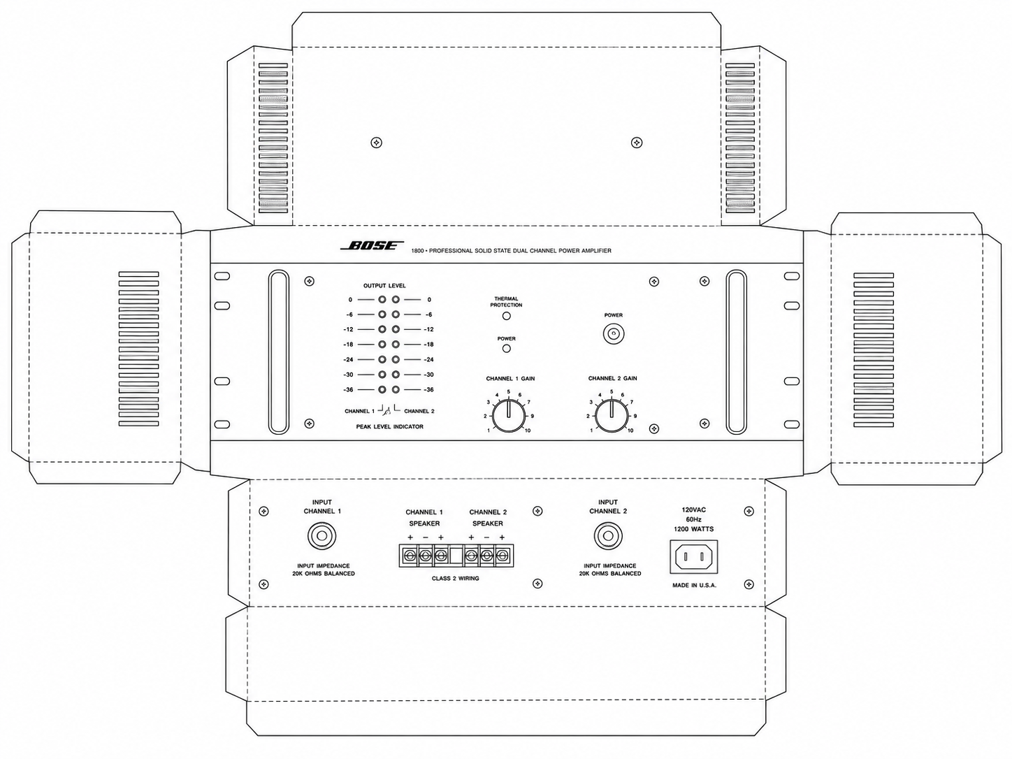 Bose 1800 Power Amplifier Audio Equipment geometric net diagram