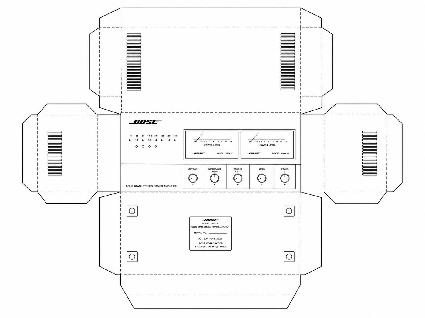 Bose 1801 Power Amplifier Audio Equipment geometric net diagram