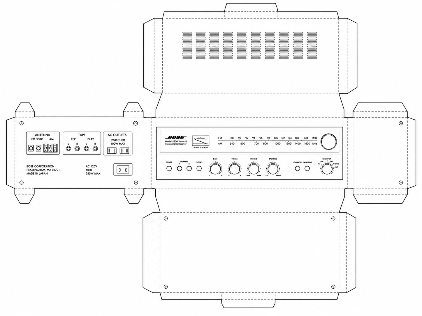 Bose 360 Receiver Audio Equipment geometric net diagram