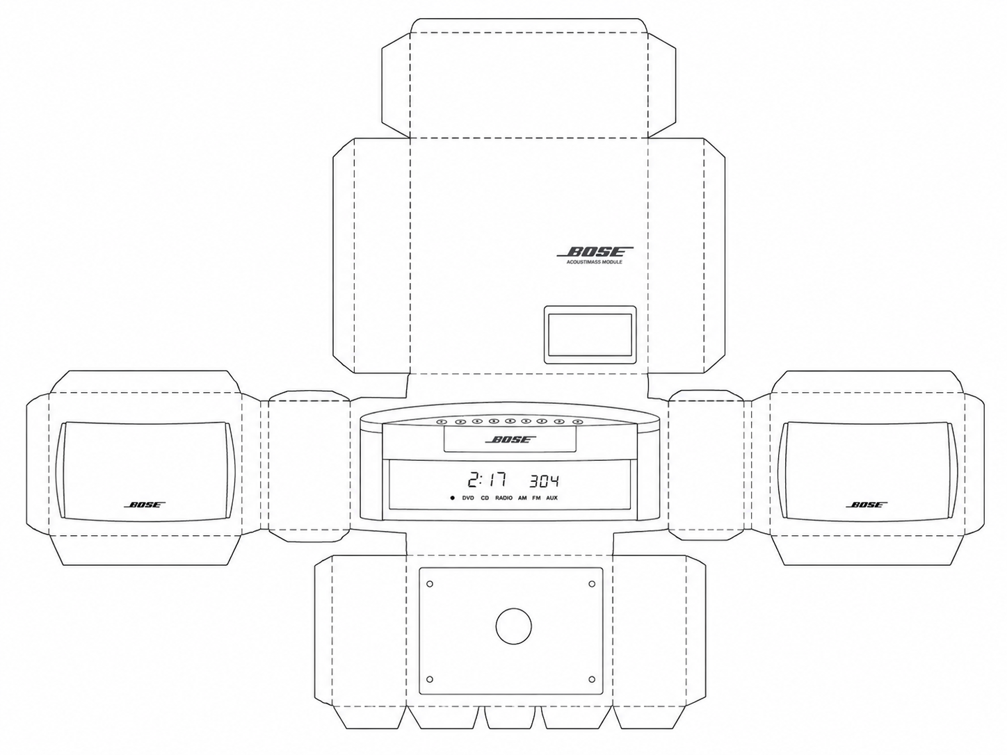 Bose 3 2 1 GSX Audio Equipment geometric net diagram