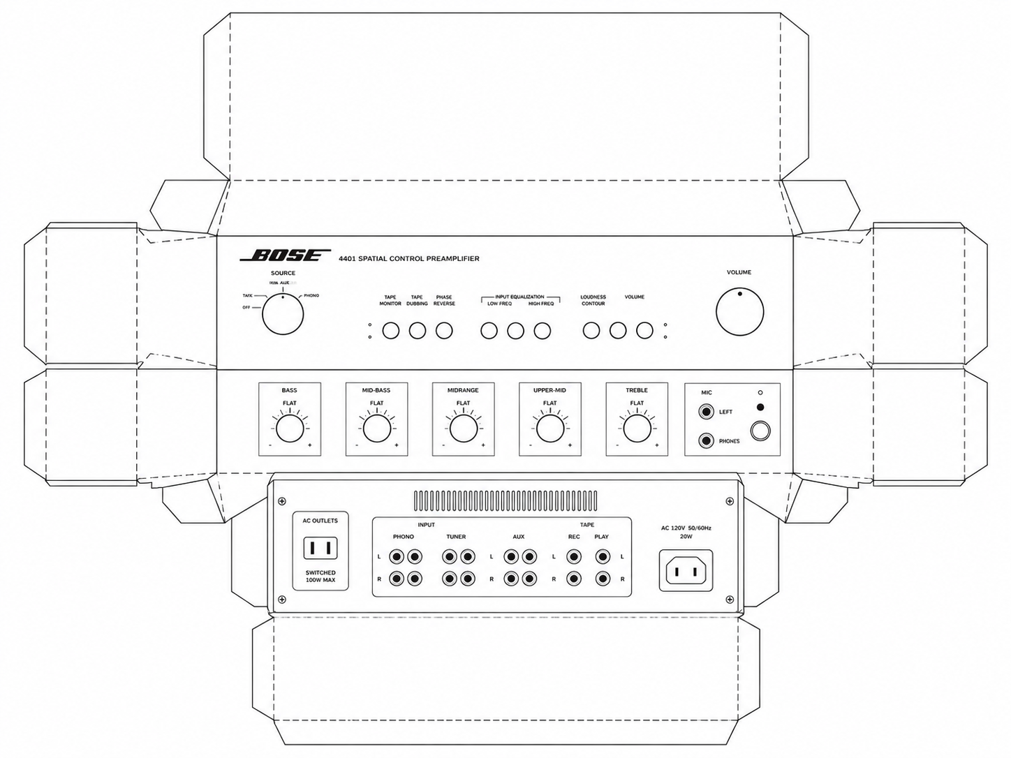 Bose 4401 Spatial Control Preamplifier Audio Equipment geometric net diagram