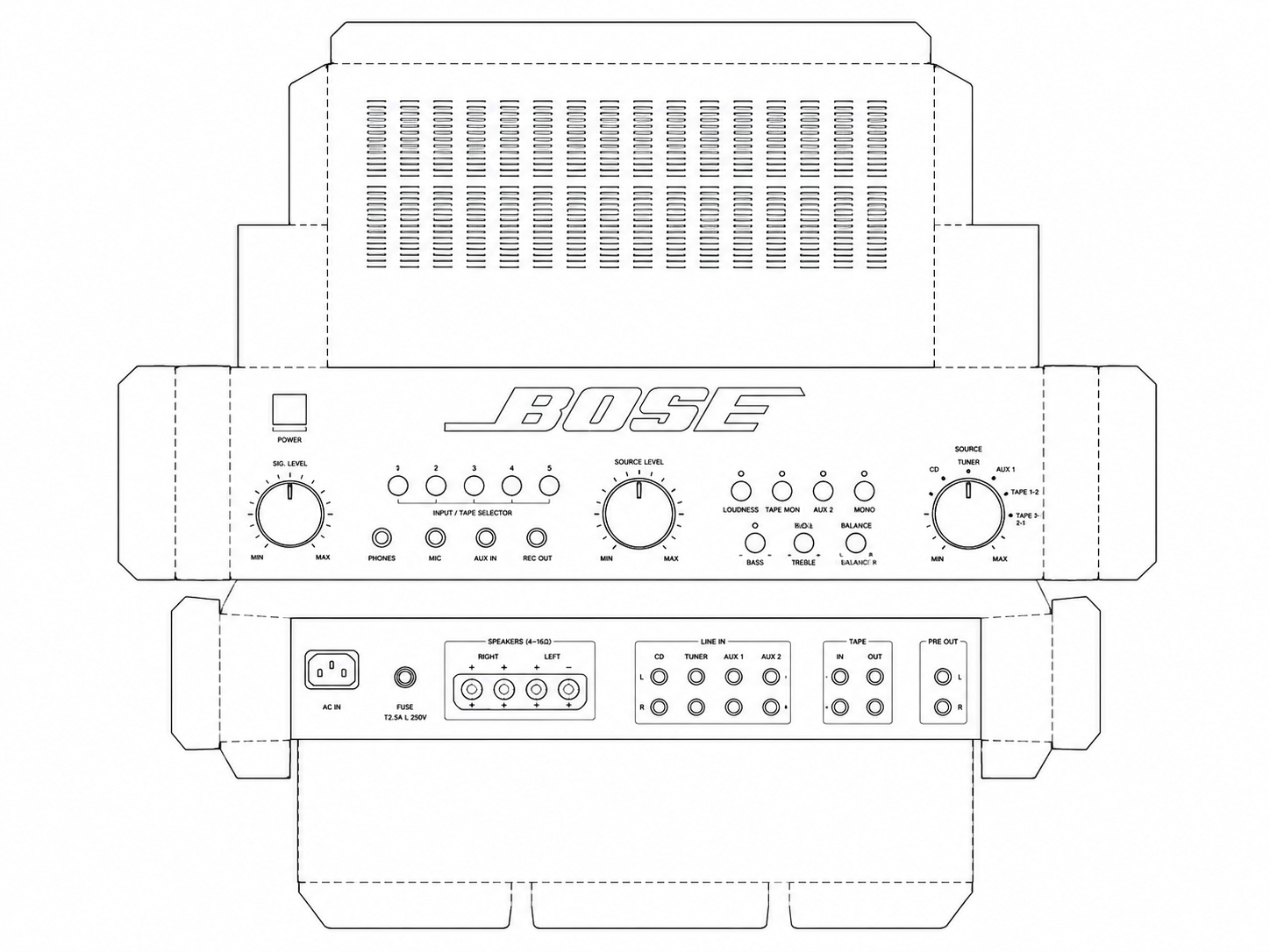 Bose 4702 Integrated Amplifier Audio Equipment geometric net diagram