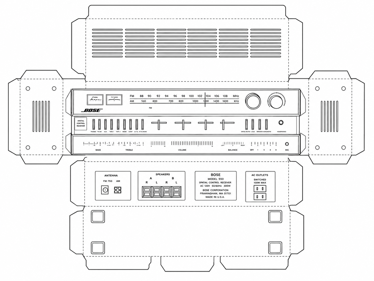 Bose 550 Receiver Audio Equipment geometric net diagram