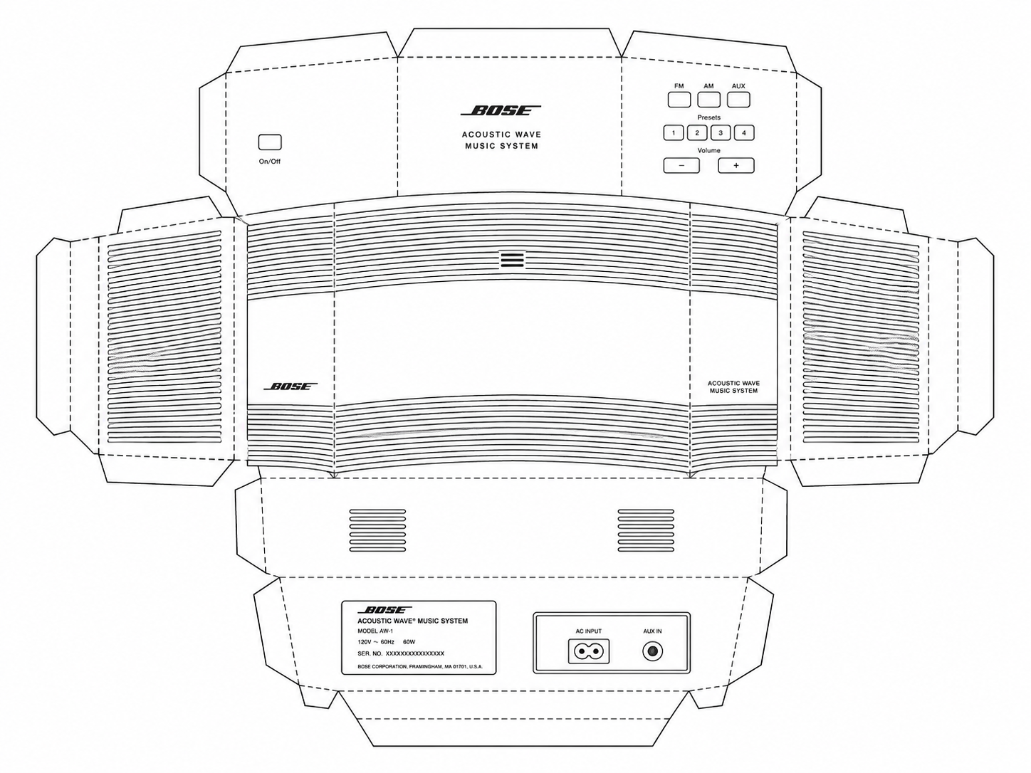 Bose Acoustic Wave Music System Audio Equipment geometric net diagram