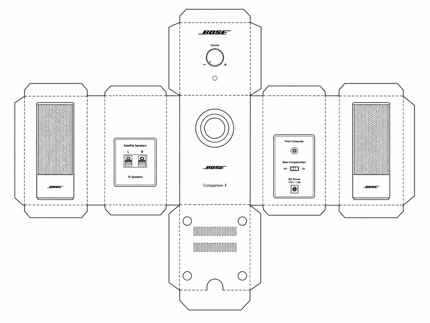 Bose Companion 3 Audio Equipment geometric net diagram