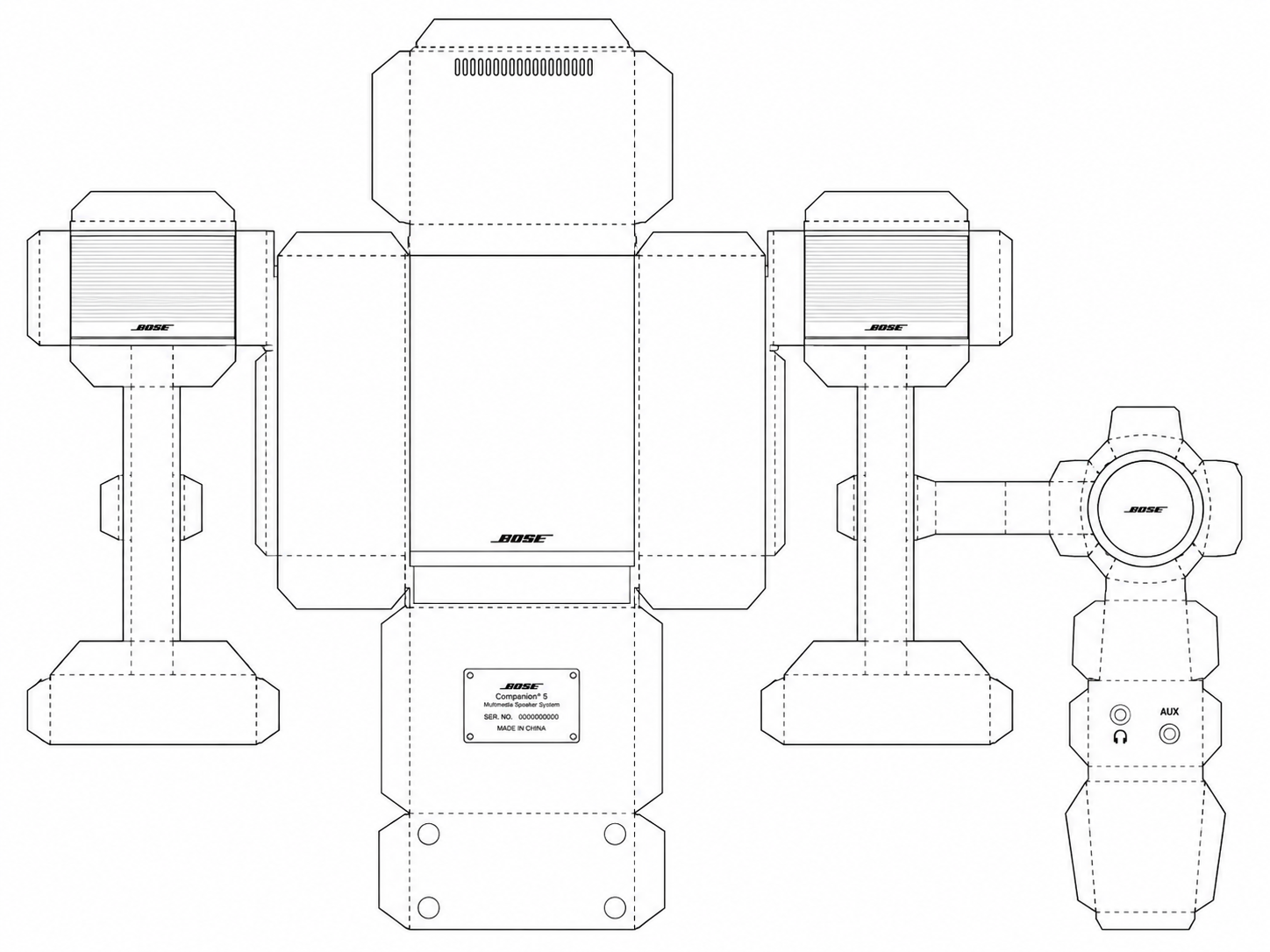 Bose Companion 5 Audio Equipment geometric net diagram