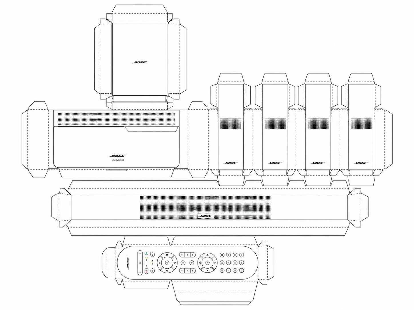 Bose Lifestyle 650 Audio Equipment geometric net diagram