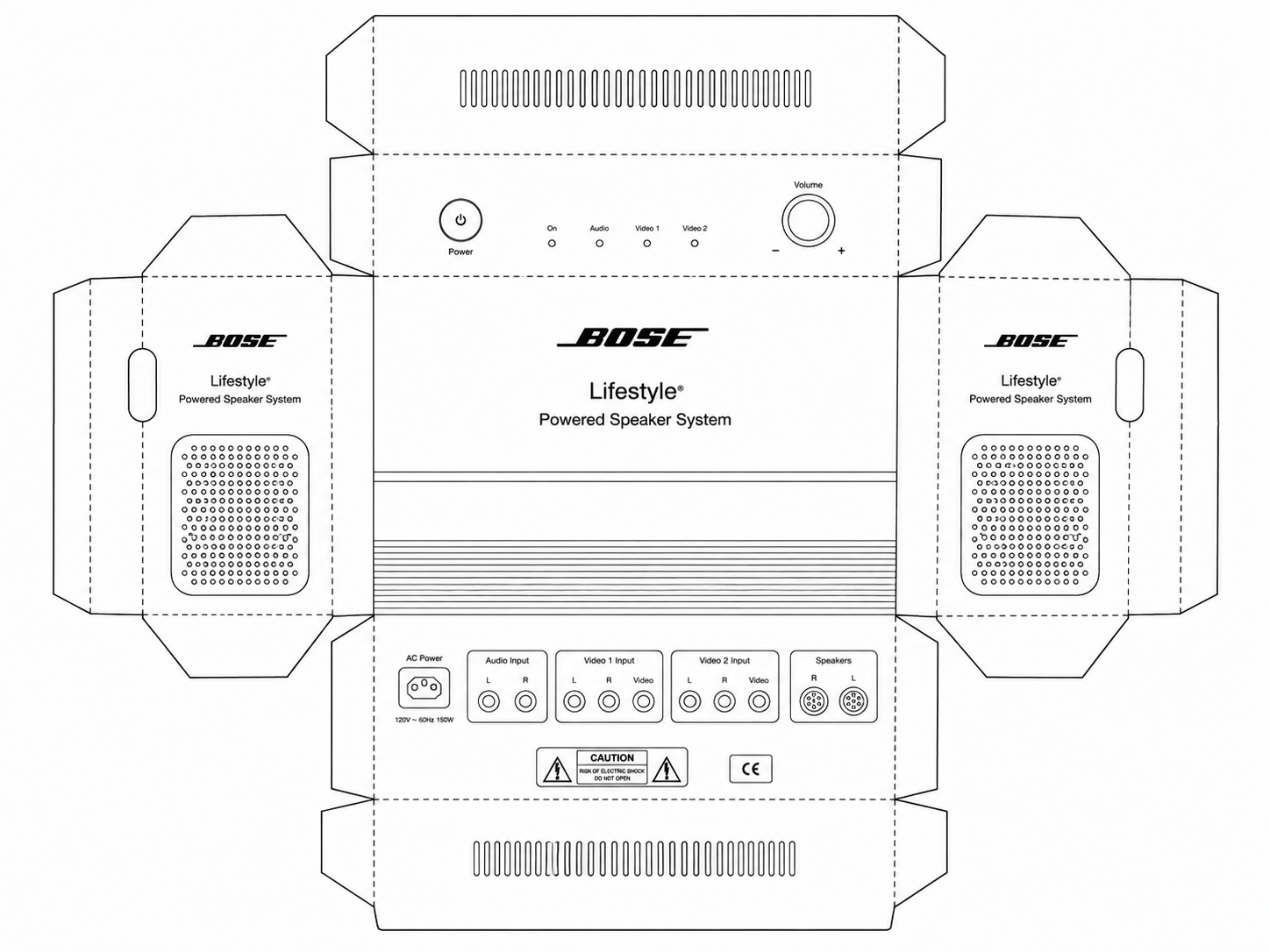 Bose Lifestyle Powered Speaker System Audio Equipment geometric net diagram