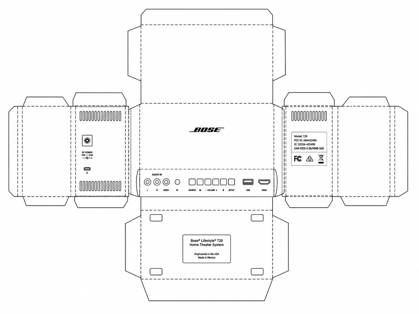 Bose Lifestyle T20 Audio Equipment geometric net diagram