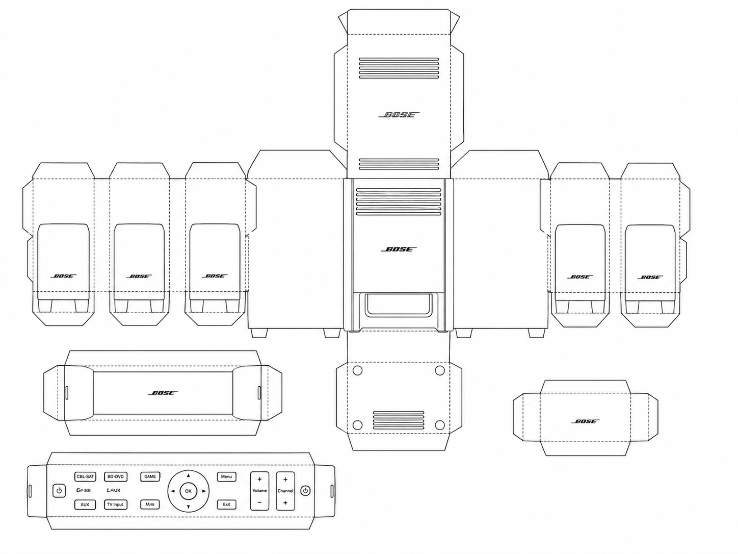 Bose Lifestyle V20 Audio Equipment geometric net diagram