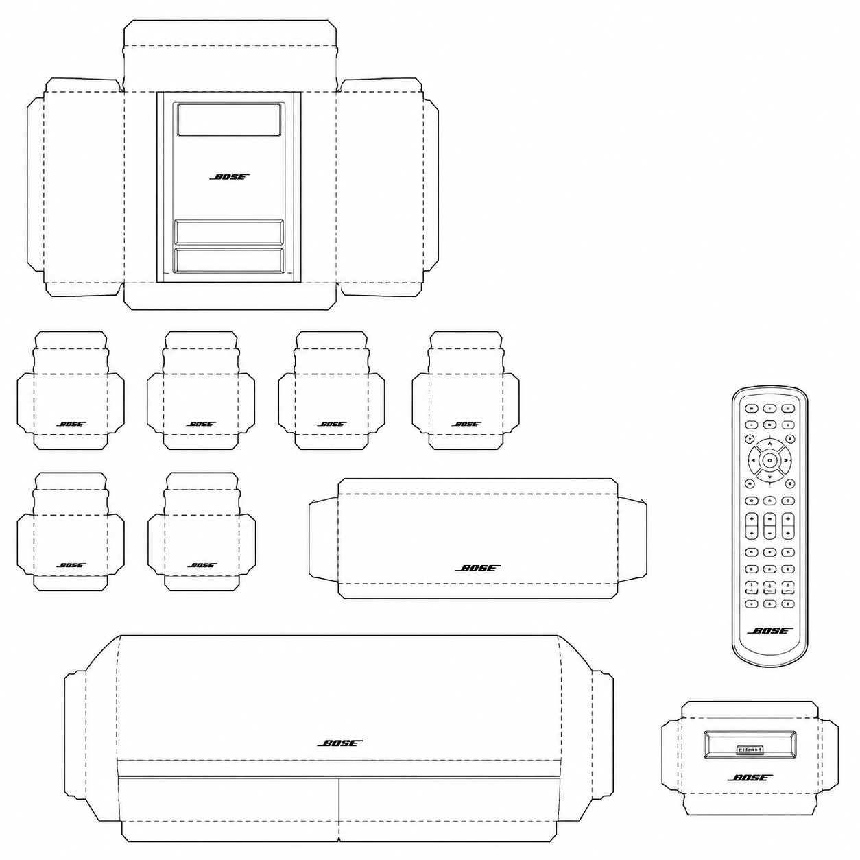 Bose Lifestyle V25 Home Theater System geometric net diagram