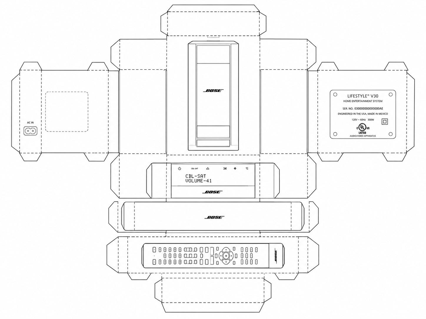 Bose Lifestyle V30 Audio Equipment geometric net diagram