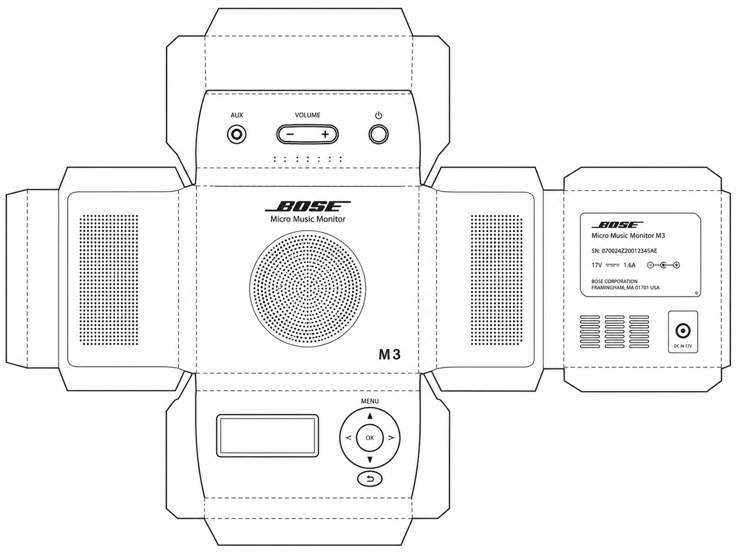 Bose Micro Music Monitor M3 Audio Equipment geometric net diagram