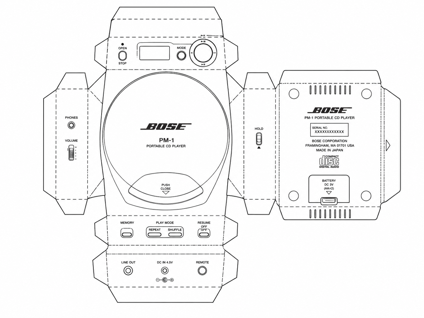 Bose PM-1 Portable CD Player Audio Equipment geometric net diagram