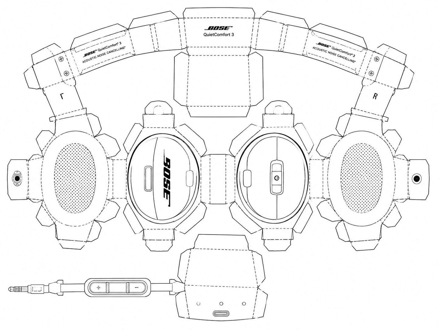 Bose QuietComfort 3 Audio Equipment geometric net diagram