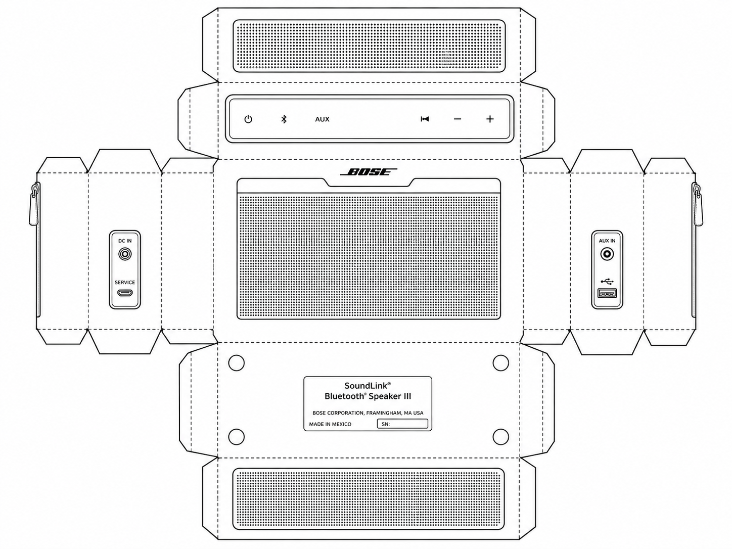 Bose SoundLink Bluetooth Speaker III Audio Equipment geometric net diagram