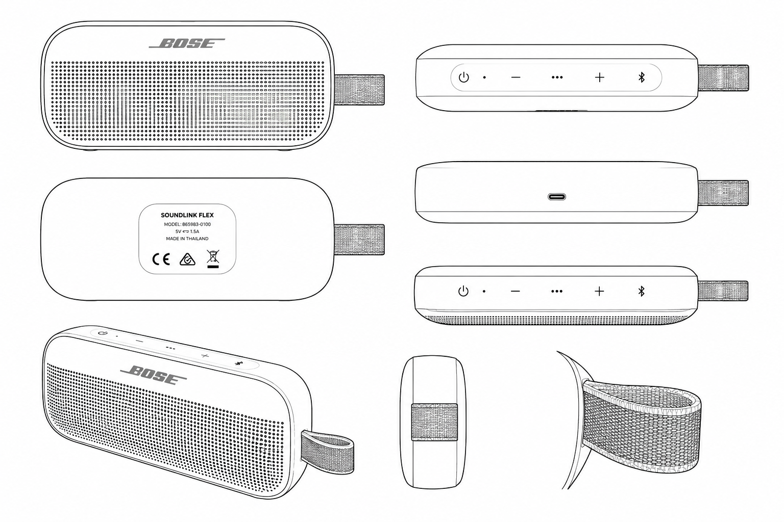 Bose SoundLink Flex Portable Bluetooth Speaker geometric net diagram