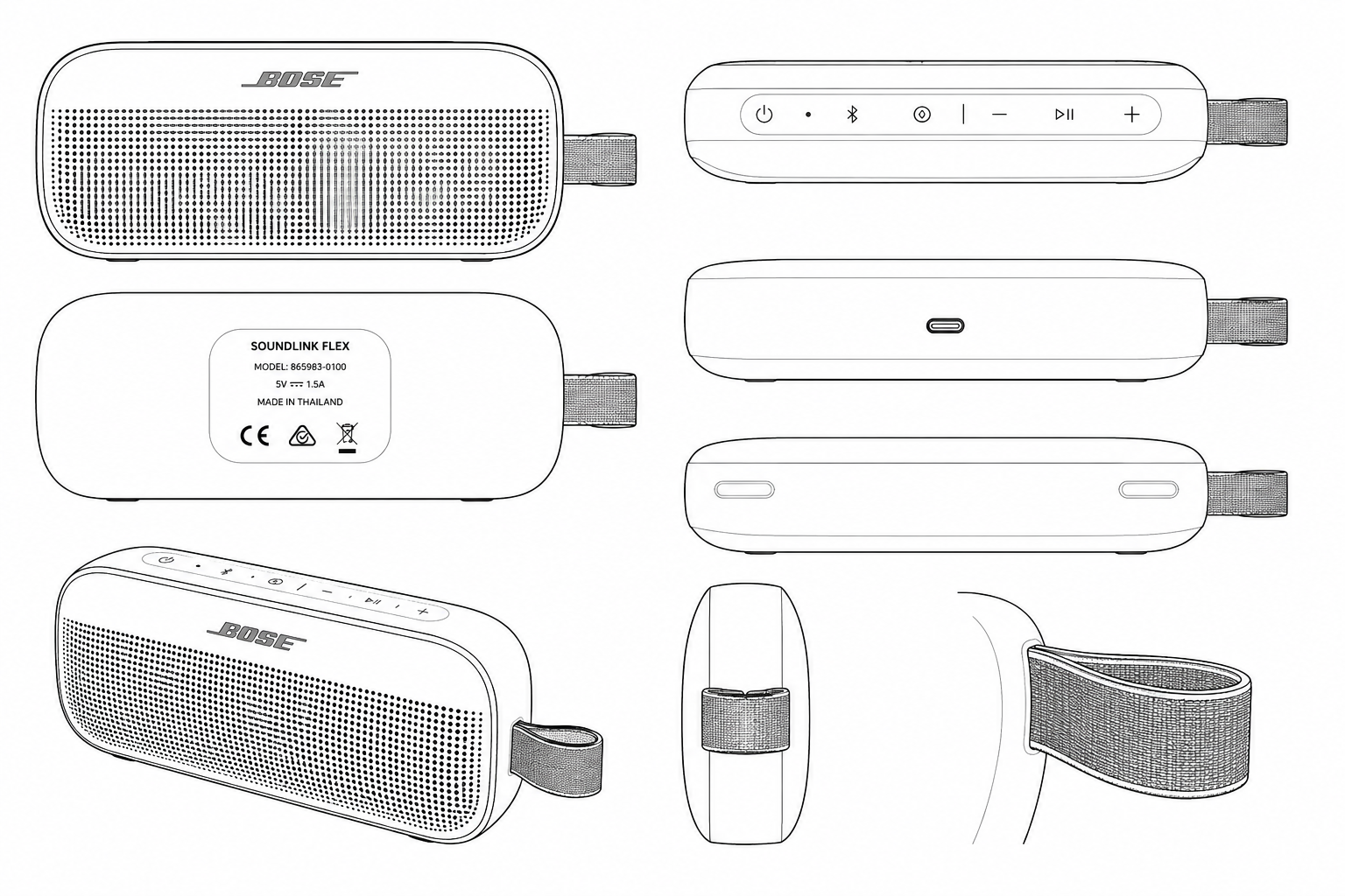 Bose SoundLink Flex Portable Speaker (2nd Gen) Portable Bluetooth Speaker geometric net diagram