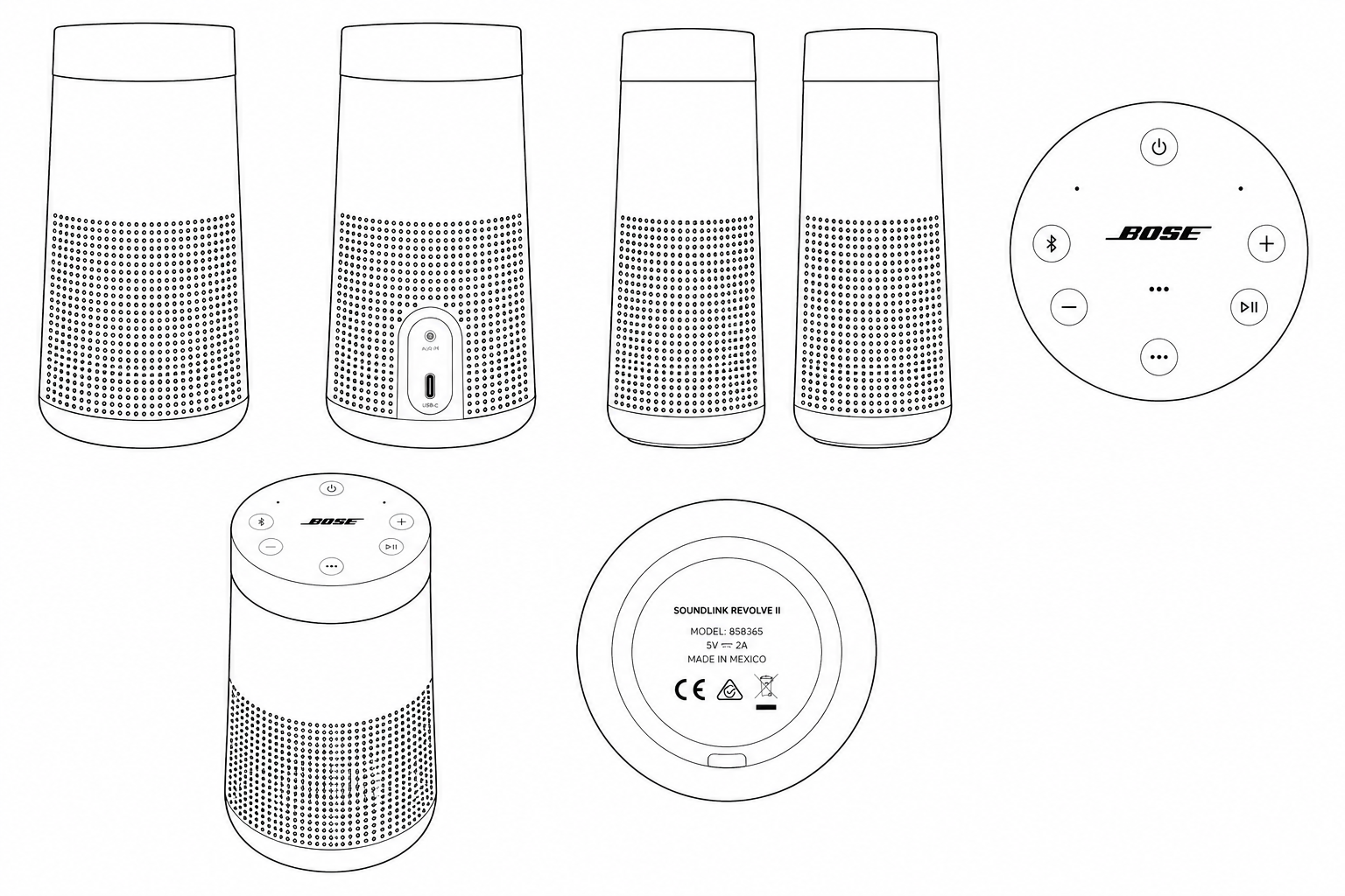 Bose SoundLink Revolve Portable Bluetooth Speaker geometric net diagram