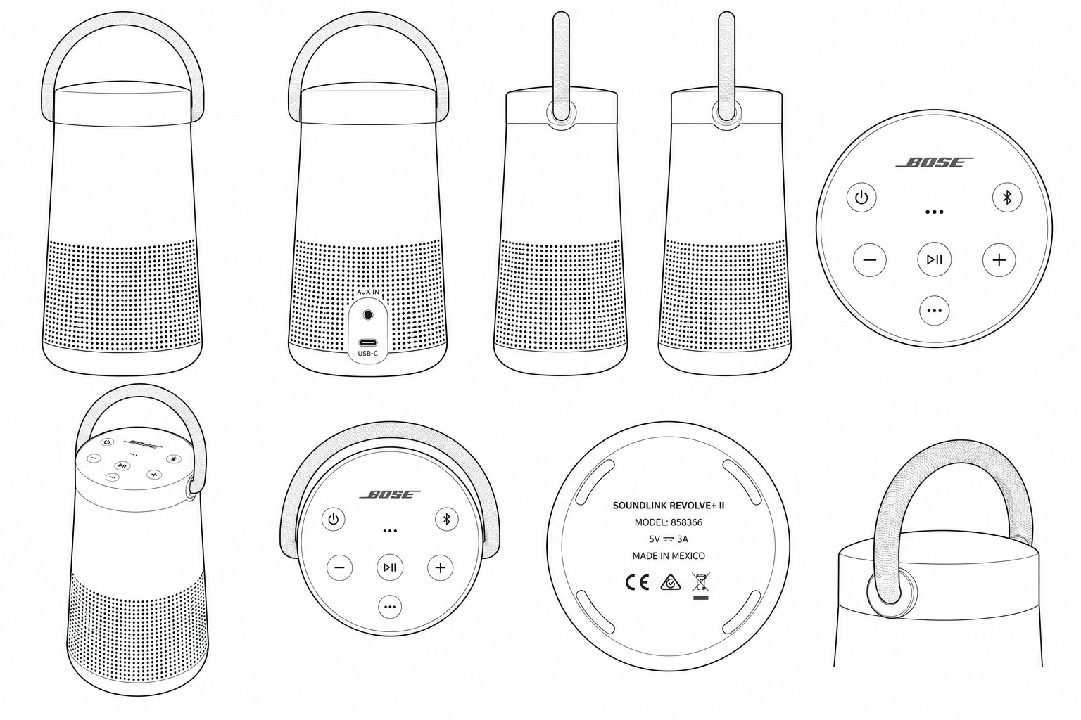 Bose SoundLink Revolve+ Portable Bluetooth Speaker geometric net diagram