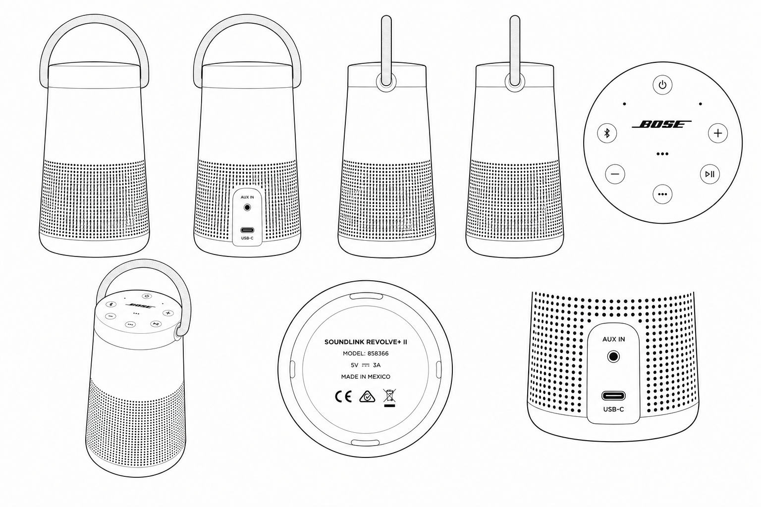 Bose SoundLink Revolve+ II Portable Bluetooth Speaker geometric net diagram