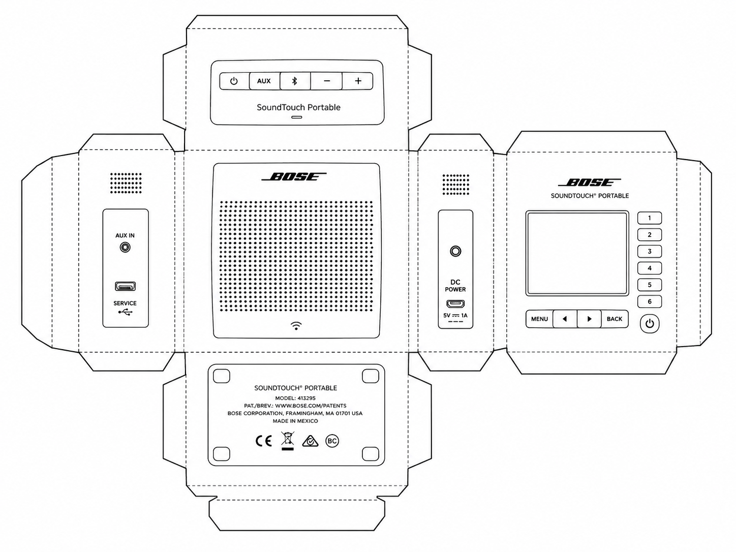 Bose SoundTouch Portable Audio Equipment geometric net diagram