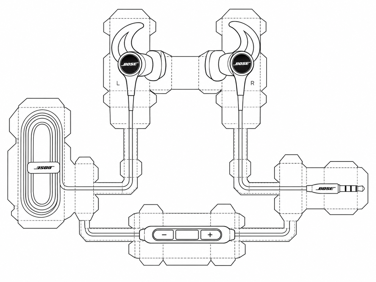 Bose SoundTrue Ultra In-Ear Headphones Audio Equipment geometric net diagram