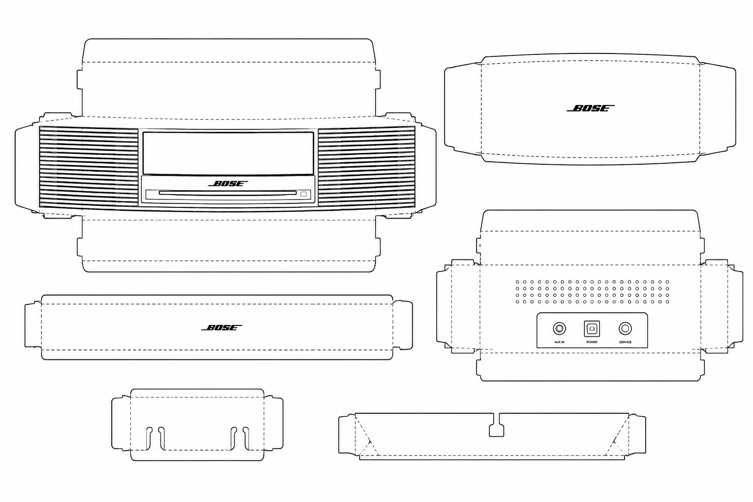 Bose Wave Music System II Audio Equipment geometric net diagram