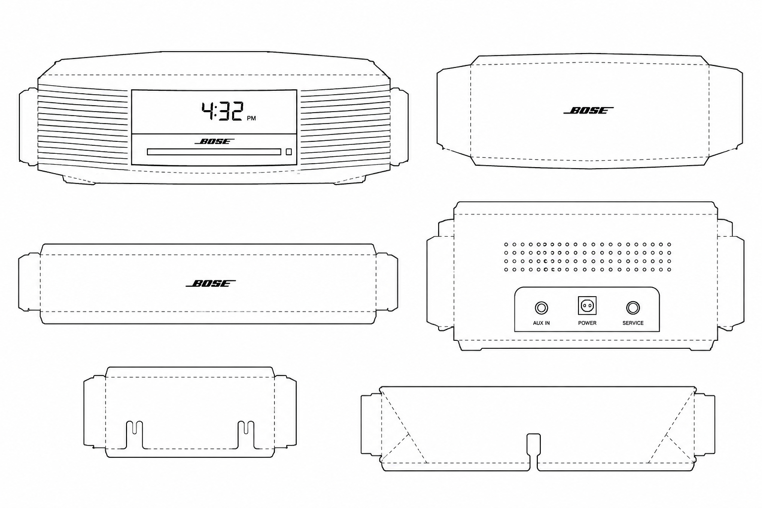Bose Wave Music System III Audio Equipment geometric net diagram