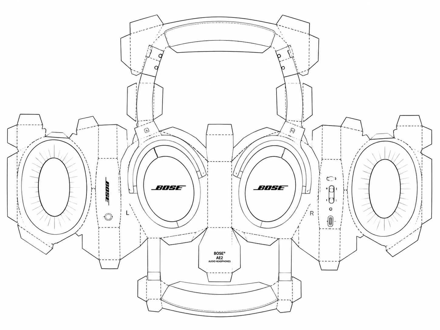 Bose AE2 Wired Around-Ear Headphones geometric net diagram